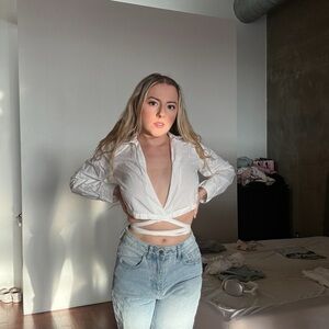 Women's White Wrap Top